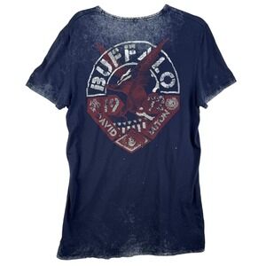 Buffalo David Bitton Mens Graphic T-Shirt Navy Blue Acid Wash Eagle Logo Size M